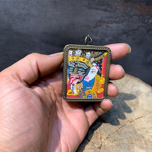 Mini Drashi Lhamo thangka pendant. for prosperity. protection amulet. wealth deity of Tibet. luck charm. for good luck.