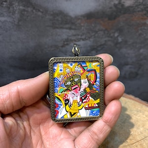 Mini Drashi Lhamo thangka pendant. for prosperity. protection amulet. wealth deity of Tibet. luck charm. for good luck.
