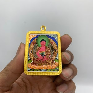 Mini Amitabha buddha thangka pendant. primodial buddha. pureland buddha. for protection amulet. thangka ghau. hand painted.