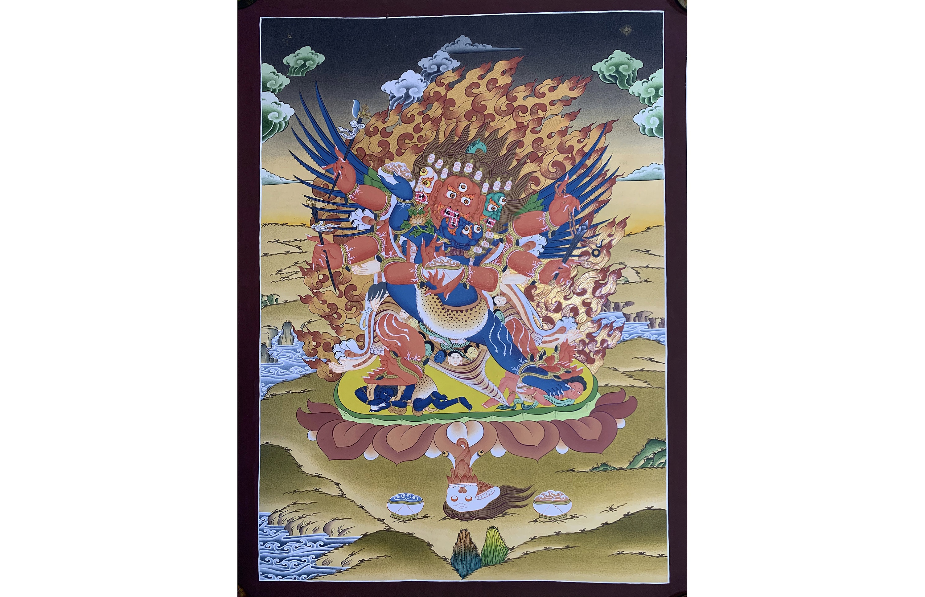 Rare Three Faced Hayagriva Thangka. Tamdin Thangka. Hand Painted