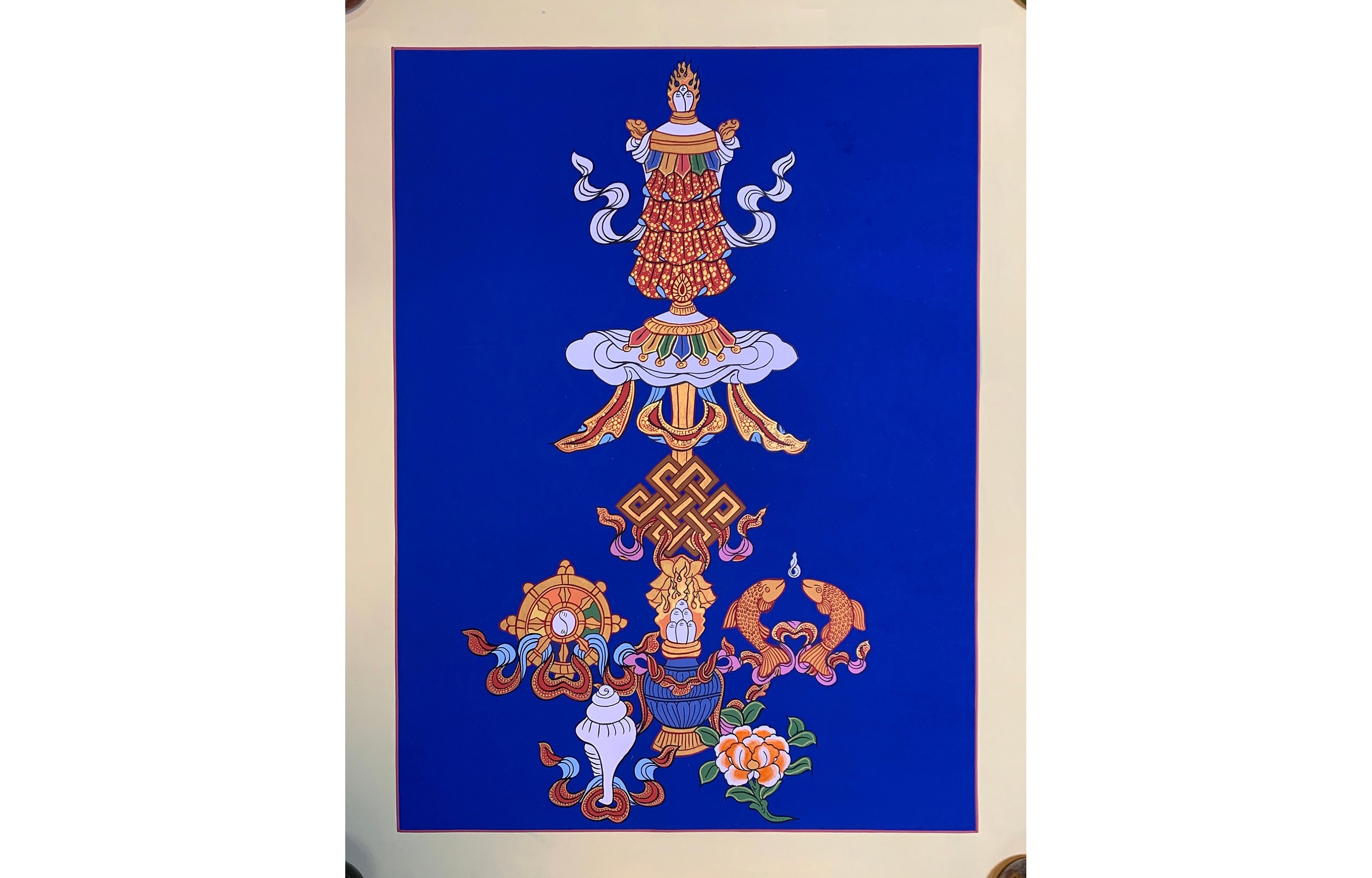 Eight auspicious symbols. 8 lucky signs. Astamangal thangka. Tibetan style auspicious symbols. for good luck. Tashi Tagye. for good fortune.