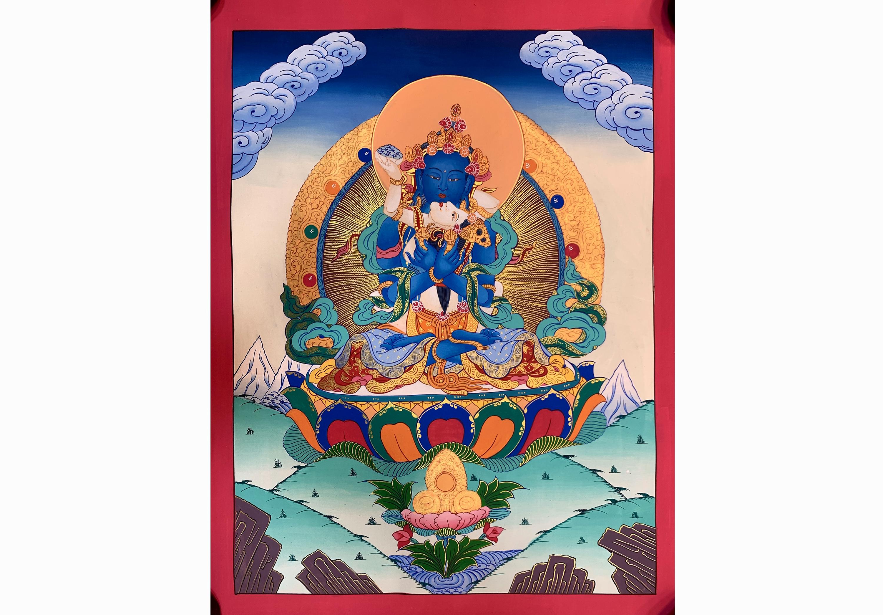 Buddha Vajradhara Yabyum Thangka. Colorful Dorje Chang Thangka