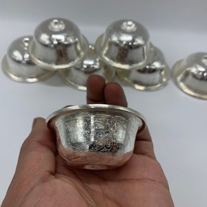 2.5 inches diameter pure 99 silver handmade offering bowls set for order.  silver ting. work starts a day after the order is placed.