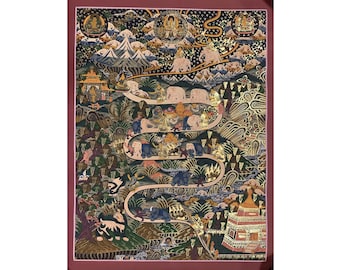 unique hand painted Transformation of elephant. Way to nirvana.monk taming wild elephant.Wild elephant is the metaphor to untrained mind
