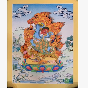 Hand painted Dorje drollo Thangka. tibetan style wrathful guru on pregnant tigress.