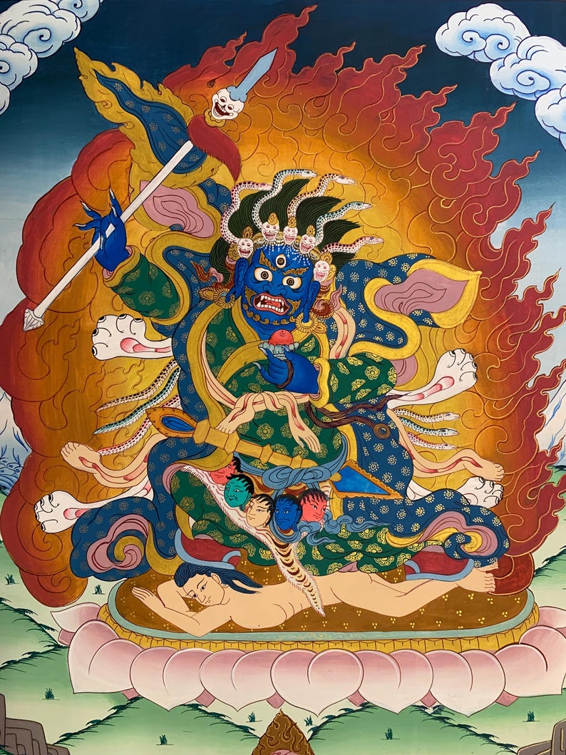 Rare Maning Gompo Mahakala Thangka Painting. Hand Painted Mahakala. Two ...