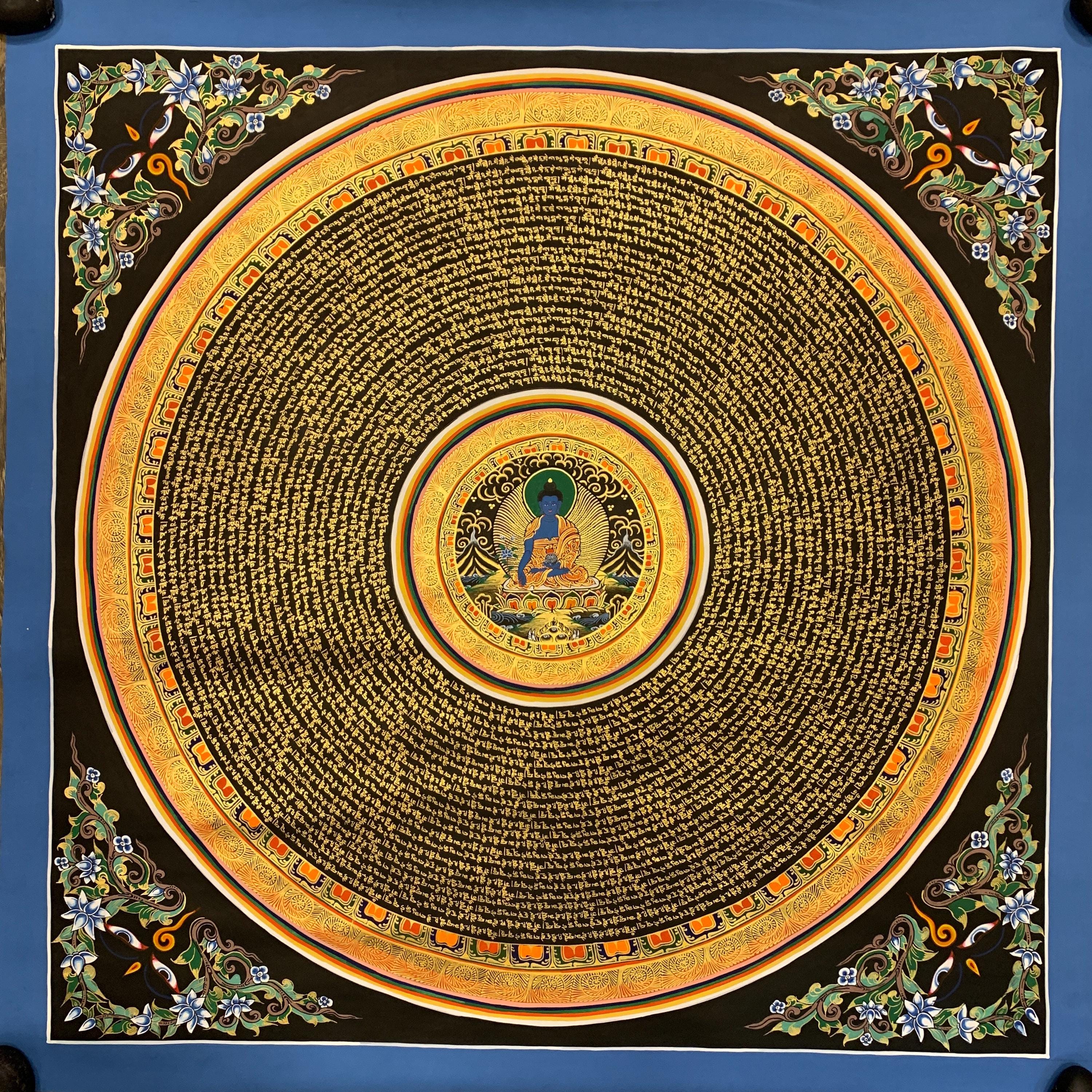 Large Size Unique Medicine Buddha Mantra Mandala. Medicine Buddha