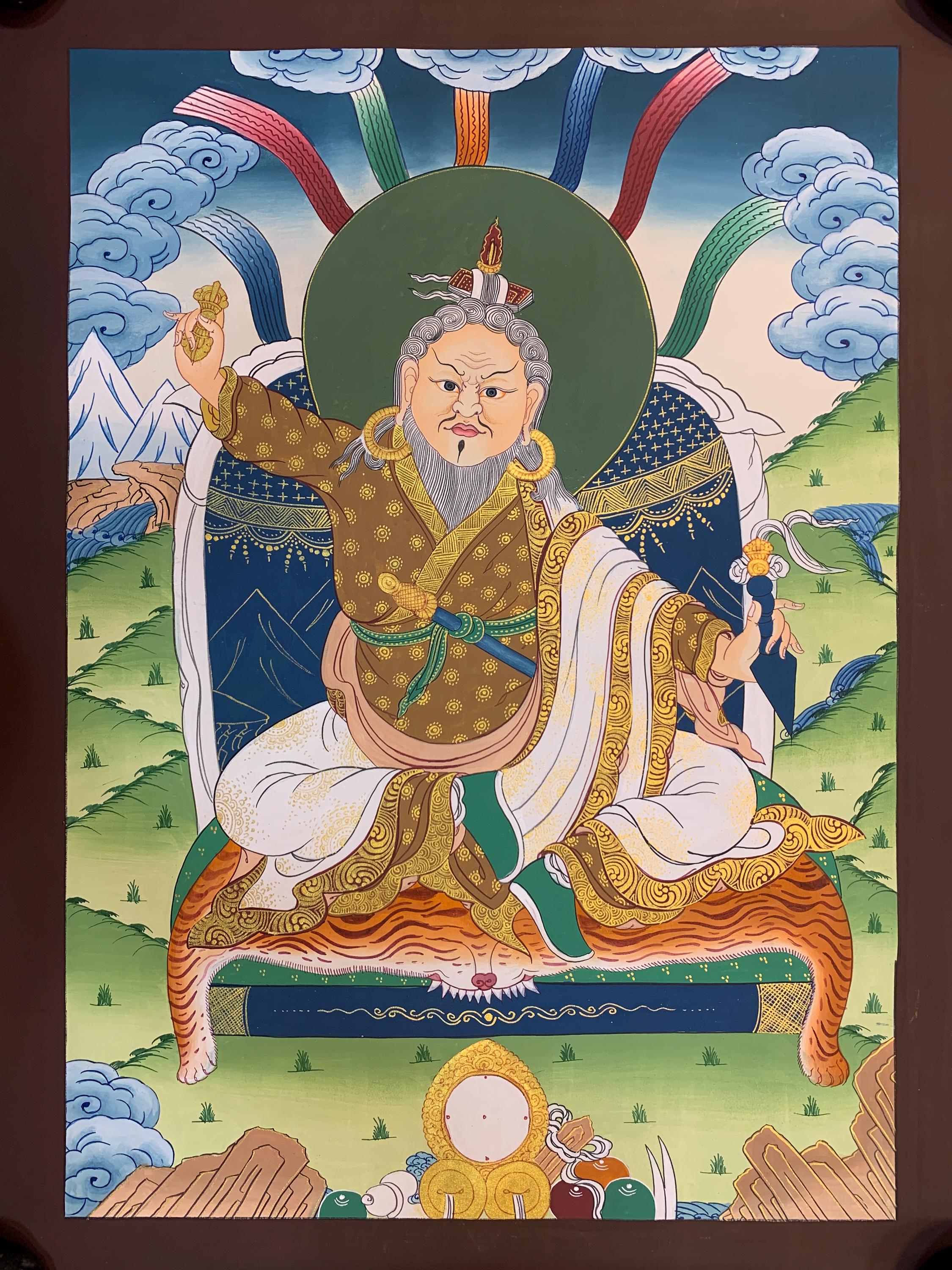 偉大なテルトン・ドゥジョムのリンパ・タンカ画。手描きのテルトン