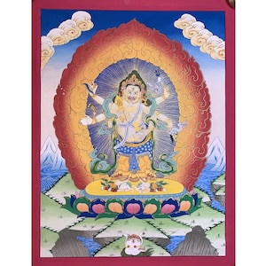 Colorful Six armed white mahakala thangka. Dharma protector, obstacle remover. for multiplying wealth and prosperity. good luck