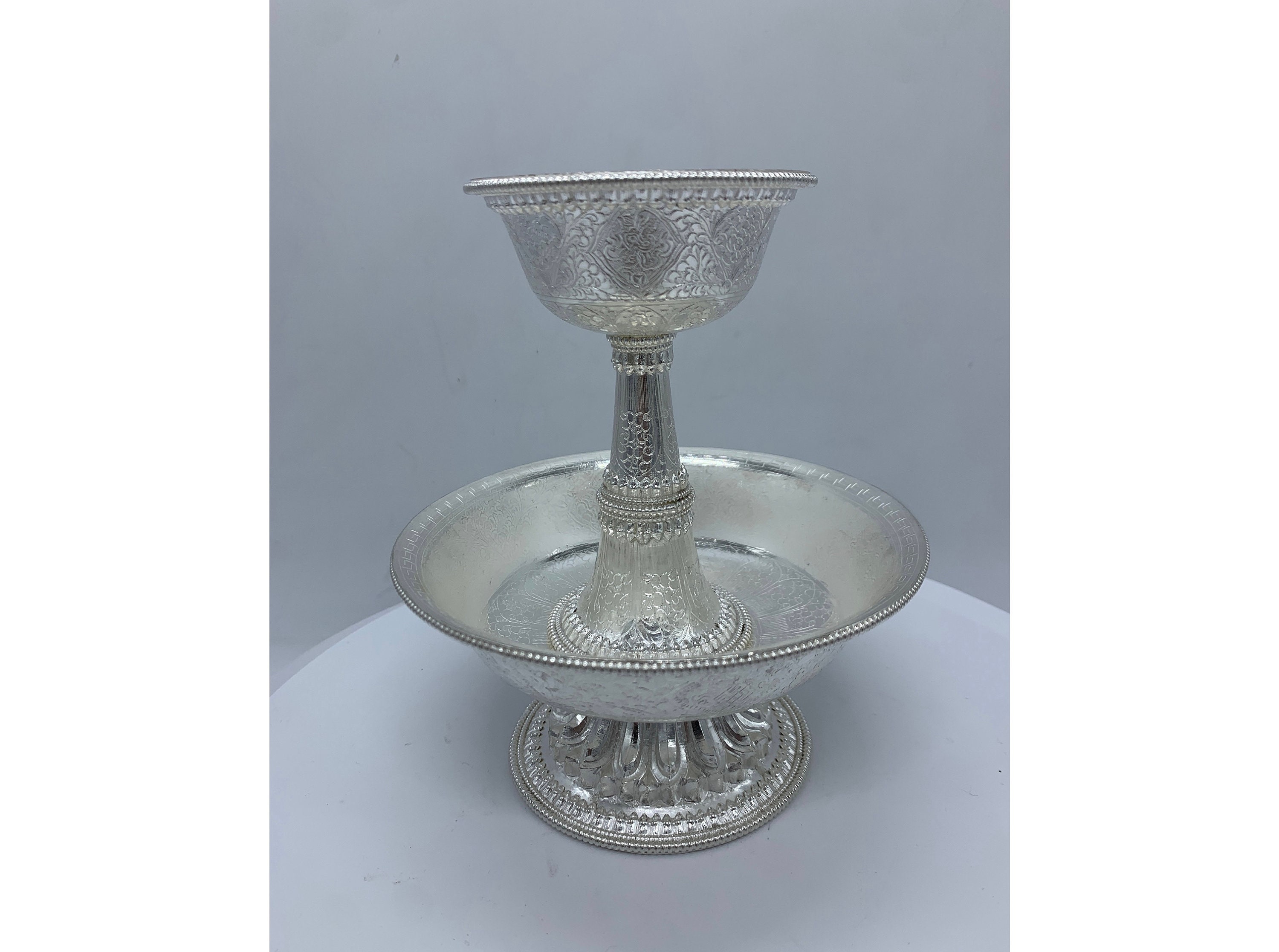 6 inch tall Pure 99 silver offering cup to dharmapala. Tibetan style serkyam.