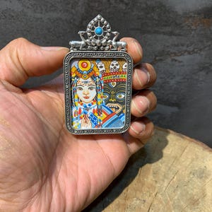 Fine quality Drashi lhamo thangka pendant. protector of drashi gon. wealth deity of Tibet. lucky charm. protection amulet.