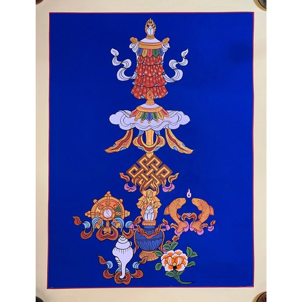 8 auspicious symbols. Tibetan style auspicious symbols. tibetan wall decor. Astamangal. Tashi Taggye. for good fortune. 8 lucky signs.