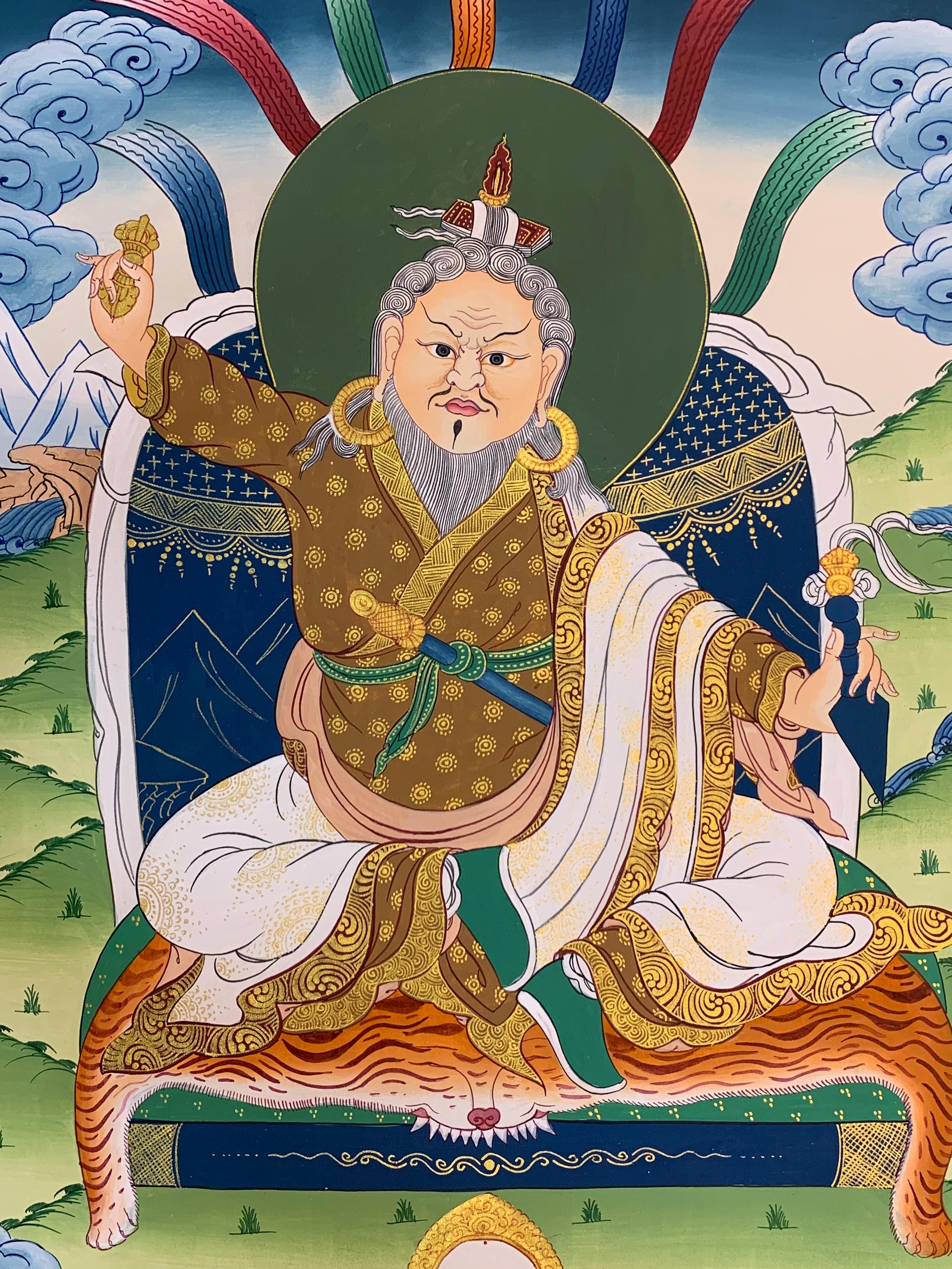 偉大なテルトン・ドゥジョムのリンパ・タンカ画。手描きのテルトン