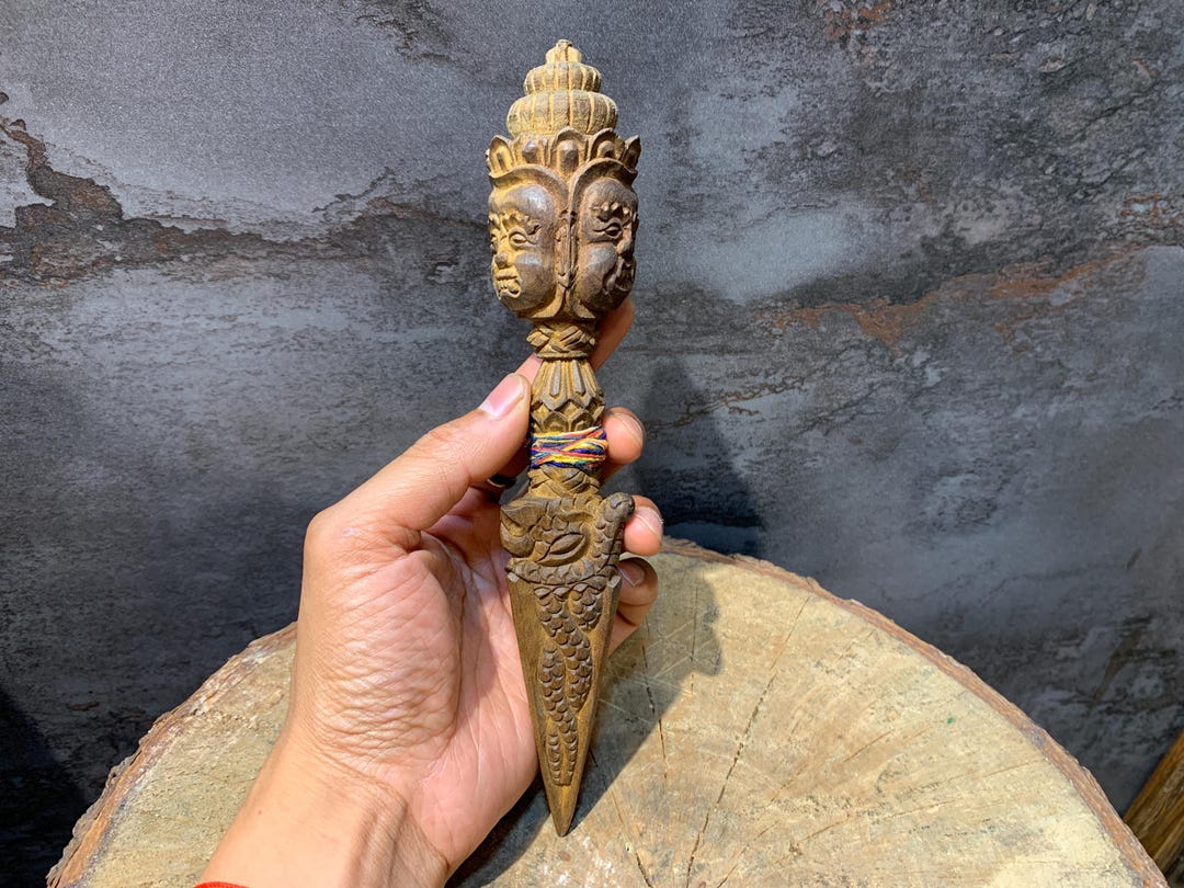 Handcrafted 3 Faced Vajra Kilaya. Phurba Dorje. Wooden Phurba Dagger ...