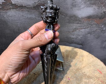 Handcrafted Muscular tamdin Phurba. Iron hayagriva kilaya with stand.