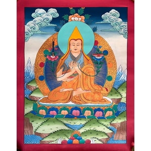 colorful Je Tsongkhapa thangka . knower of five science Tsongkhapa. great master of tibetan buddhism. gelug school of tibetan buddhism.