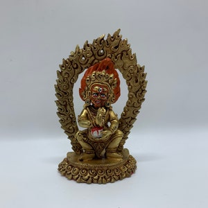 9 cm tall fine quality gold plated two armed Mahakala. Gompo Ghur. dharma pala. wrathful form of avalokitesvara. dharma protector. good luck