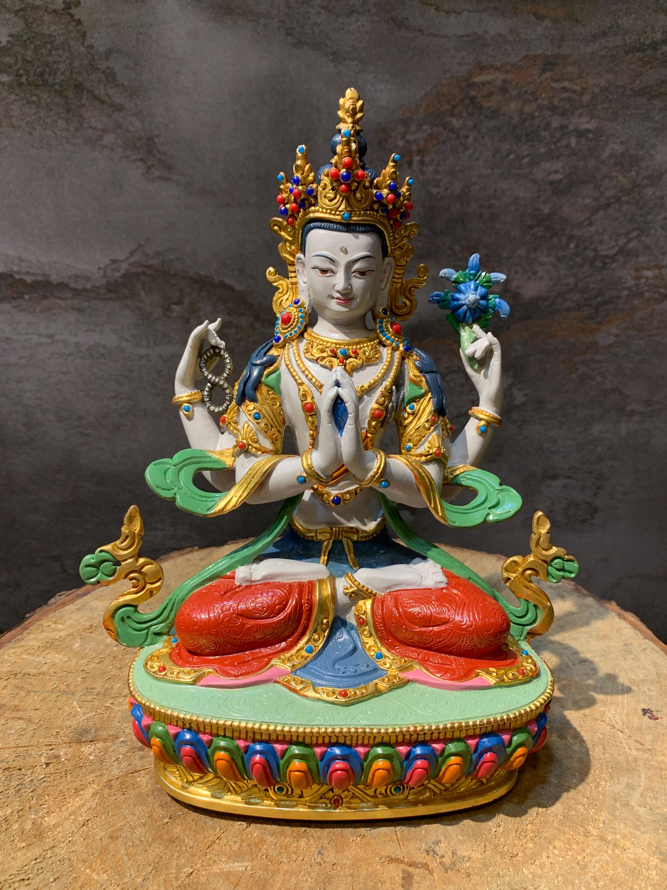 純銅 四腕観音像 チベット仏教 置物