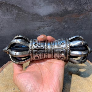 1300 gram Heavy Cold Iron Dorje. Hand made Iron dorje.  9 Prong Vajra. Tantric ritual object symbolizing destructor of ignorance.