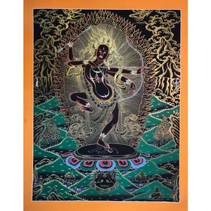 69 x 54 cm, peinture thangka kurukulle de grande qualité. thangka tibétain. dakini lotus. pema khandro. dakini de la sagesse. pouvoir magnétisant dakini.