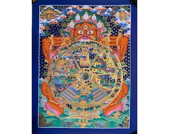 37x29 cm good quality wheel of life thangka, Bhavachakra, Wheel of existence. Bright colored, for gift thangka painting. tibetan art decor