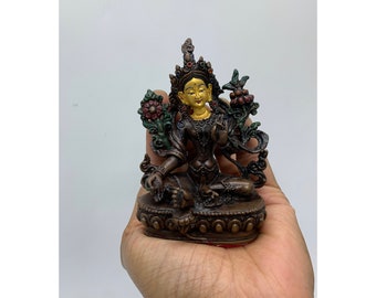 9 cm große hochwertige grüne Tara Statue. 24k vergoldetes Gesicht. geweiht von rinpoche während 9 tagen lang drubchen. weiblicher Beschützer Buddha