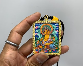 fine quality Dzambhala pendant. necklace Jambhala ghau box. mini god of wealth thangka. kuber. for success and magnetizing wealth.