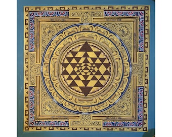 hand painted golden color shri yantra of laxmi. goddess of wealth. magnetizing yantra of goddess laxmi. for prosperity, norgyunma. Norlha.