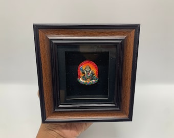 Mahakala Bernagchen Tsatsa Statue in Frame - Handmade Clay, Blessed