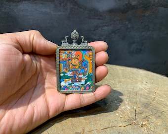 24k gold painted namtse King Dzambhala. kuber. wealth deity. the god of wealth, the treasure king. jambhala thangka. deity on white lion.
