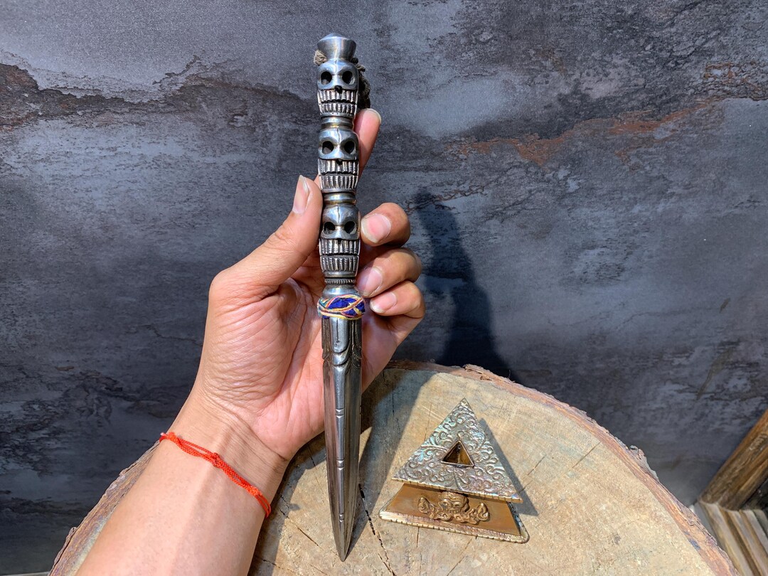 Hand Crafted 3 Skull Kilaya Dagger. Skull Phurba With Stand. Blessed ...