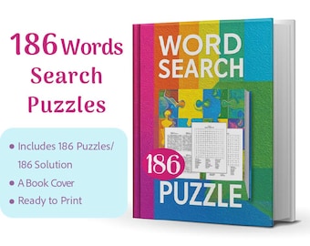 186 Word Search Puzzles with Solutions, All age Activity Puzzles, Gift Idea Word Search Puzzle (Digital Download)