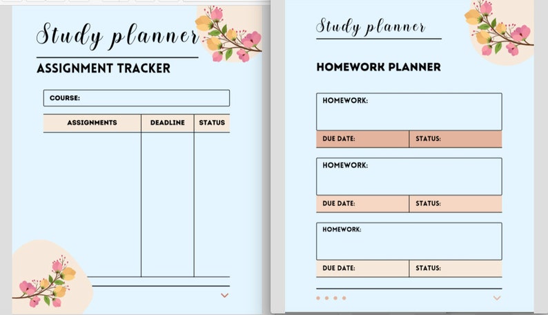 Study Planner, Homework and Assignment Planner, Digital Download ...
