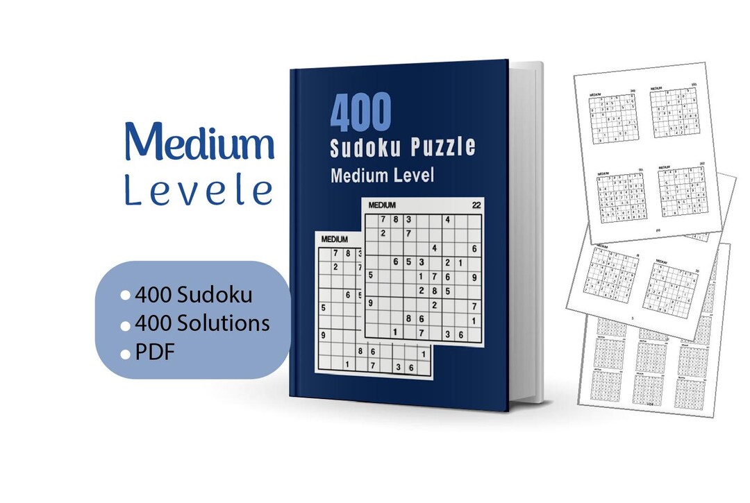 400 Medium Sudoku Puzzles With Solutions, Digital Download, Gift Idea ...