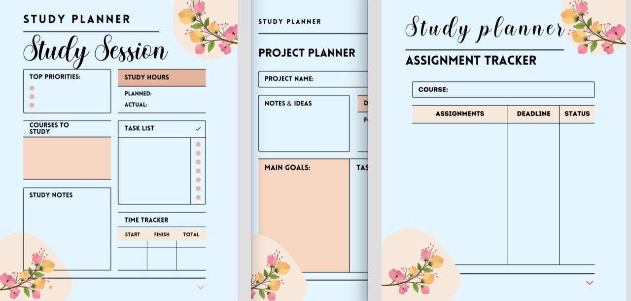 Study Planner, Homework and Assignment Planner, Digital Download ...