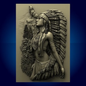 Ragazza indiana con lupo, file router CNC 3D, file stl 3d, vectric,aspire,cavalletto, file di taglio cnc, file 2.5d