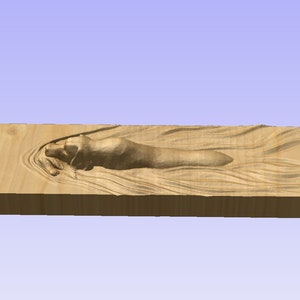 May include: A wooden plaque with a carved image of a dog lying down. The dog is carved in a realistic style and appears to be a Labrador Retriever.