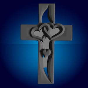 2 Herzen Kreuz, Religion, Gott, Kirche, Jesus, 3D CNC Fräser Dateien, 3D Stl File, Vectric, Aspire, Staffelei, Cnc schneide Dateien, 2.5d Dateien