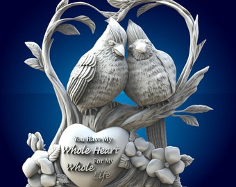 Love Birds Cardinals 3D STL File: CNC Router Cut (Digital Download)