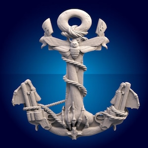 ancla, calavera, azul marino, archivos de enrutador CNC 3D, archivo stl 3D, vectric, aspire, caballete, archivos de corte CNC, archivos 2.5D