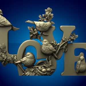 Liebe Vögel, 3D CNC Fräser Dateien, 3d stl datei, vectric,aspire,staffelei, cnc schnitt dateien, 2.5d dateien