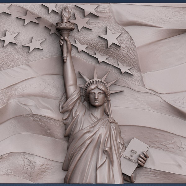 Staute of liberty,flag,america 3D CNC Router Files, 3d stl file, vectric,aspire,easel, cnc cut files, 2.5d files