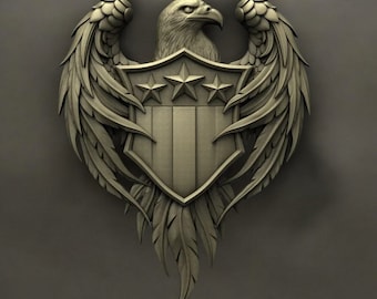 eagle on shield,3D CNC Router Files, 3d stl file, vectric,aspire,easel, cnc cut files, 2.5d files
