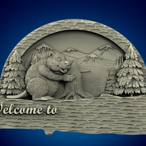 welcome sign,beaver,3D CNC Router Files, 3d stl file, vectric,aspire,easel, cnc cut files, 2.5d files