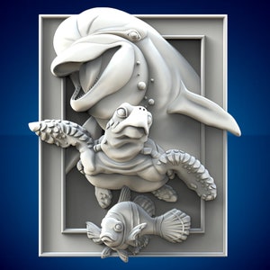 dolfijn, schildpad, zeeleven, zeeschildpad, patrijspoort 3D CNC-routerbestanden, 3D-STL-bestand, vectric, aspire, ezel, cnc-bestanden gesneden, 2.5d-bestanden