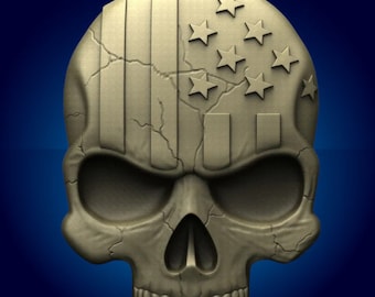American Flag Half Skull 3D STL Model: CNC Router Files