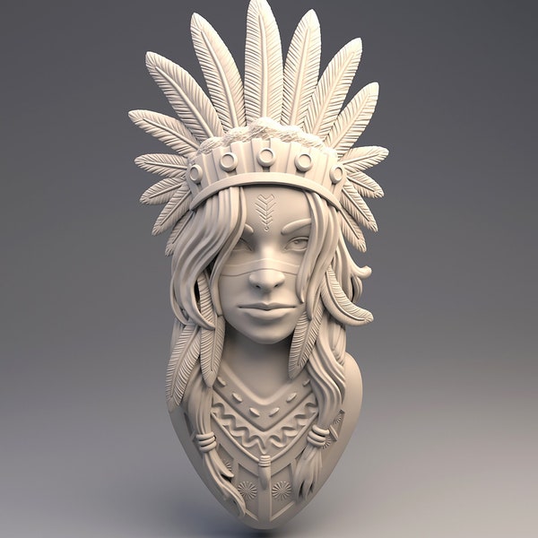 Indian Girl, 3D CNC Router Files, 3d stl file, vectric,aspire,easel, cnc cut files, 2.5d files