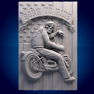 Biker Skull CNC Router File: Ride Forever 3D STL Model (Digital File)