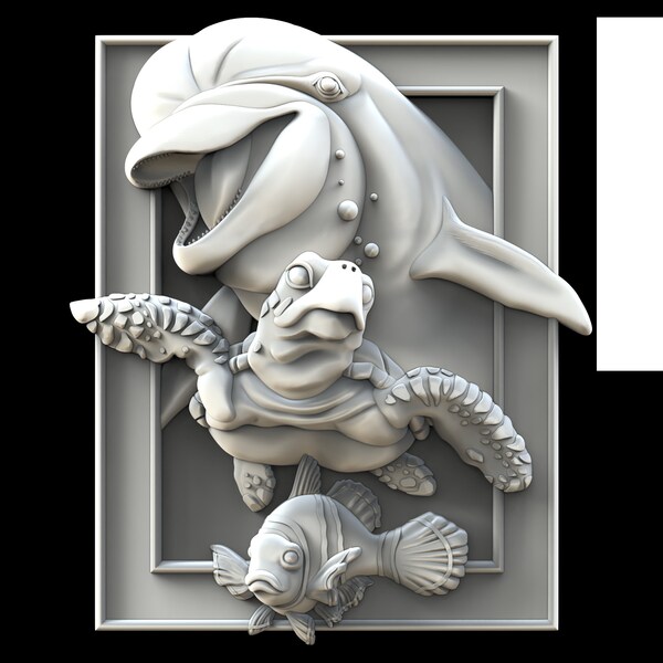 dauphin, tortue, vie marine, tortue de mer, hublot Fichiers de routeur CNC 3D, fichier stl 3D, vectric, aspiration, chevalet, fichiers coupés cnc, fichiers 2.5d