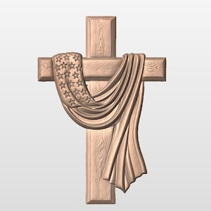 Flag Draped Cross 3D STL Model: CNC Router Files (Digital File)